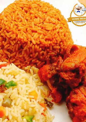 A picture of Party Jollof rice and fried rice.