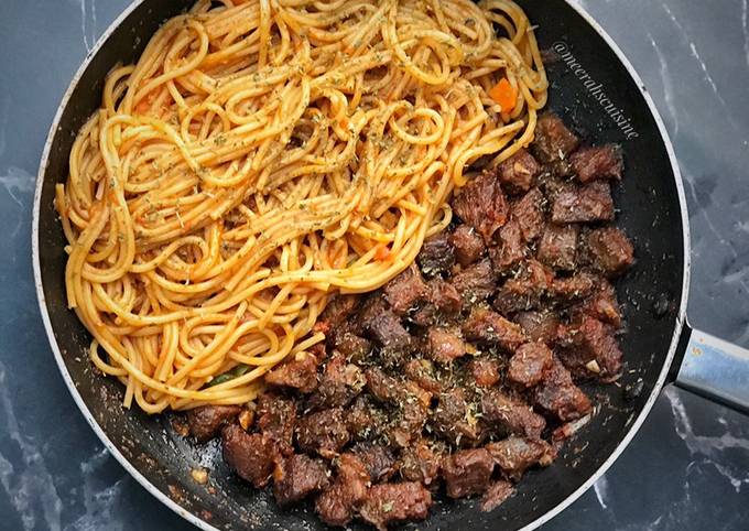 Pasta and pan stirred beef