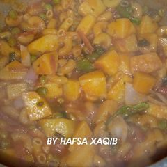 A picture of Vegetables macaroni minchurian.
