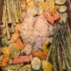 One-Pan Mozzarella Chicken & Veggie Sheet Bake A picture of One-Pan Mozzarella Chicken & Veggie Sheet Bake.