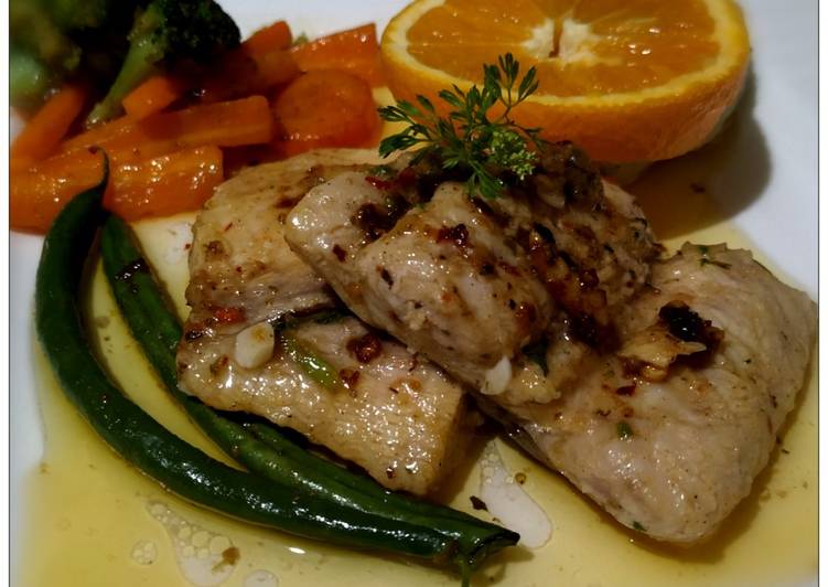Grilled Fish with tangy orange- garlic-butter sauce