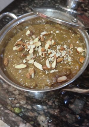 A picture of Almond milk, corn,Ragi halwa with jaggery.
