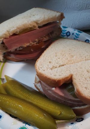A picture of Boiled Bologna Sandwiches thick cut.