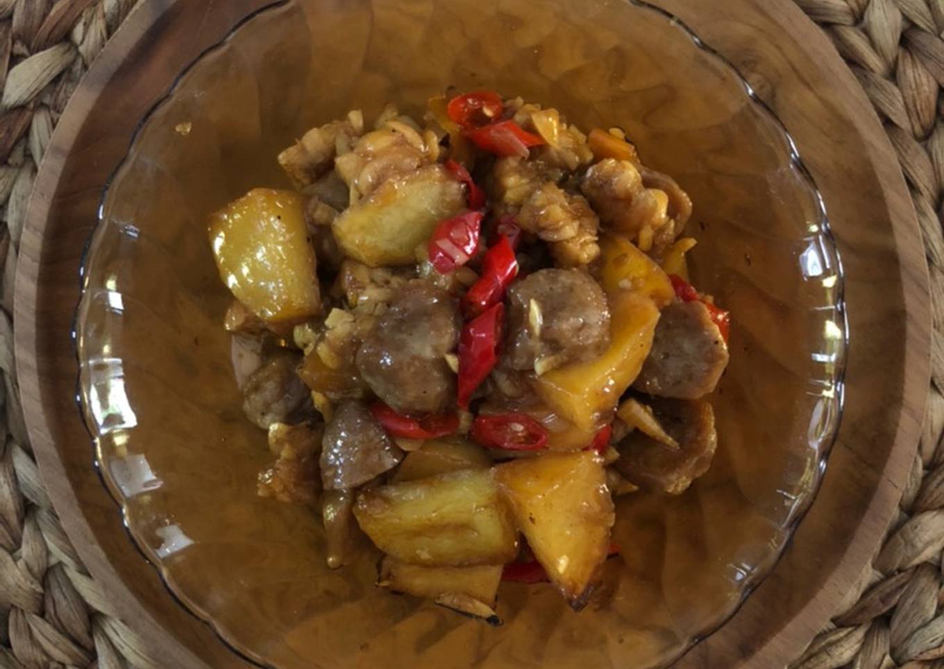 Oseng Tempe Kentang Bakso Pedas Manis