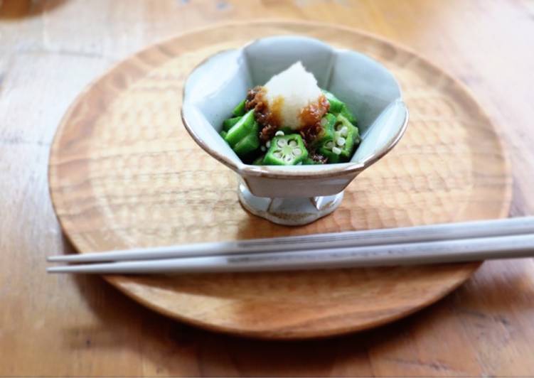Recipe of Perfect Okura dressed with grated Japanese radish