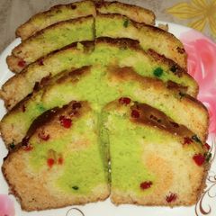 Tutty fruity tricolour cake A picture of Tutty fruity tricolour cake.