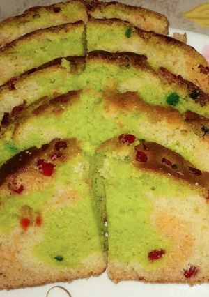 A picture of Tutty fruity tricolour cake.