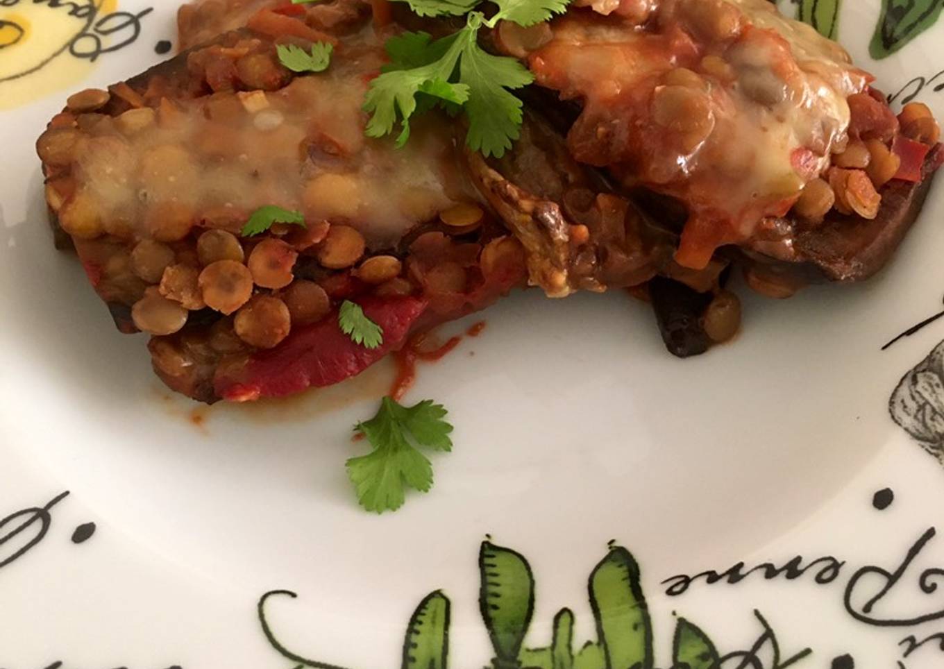 Lasaña de berenjena y lentejas (sin masa)