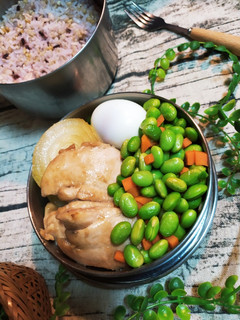 奶油洋蔥毛豆醬燒雞胸肉便當 的食譜成品照片