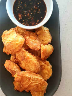 A picture of Banana Fritters with Sweet & Spicy Soy Sauce Dip.