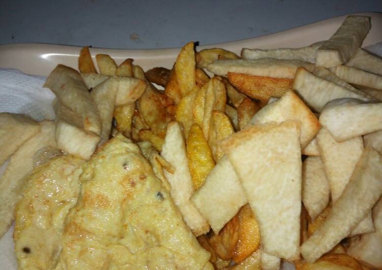 Chip,fried yam and egg