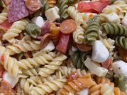 A picture of salami pasta salad