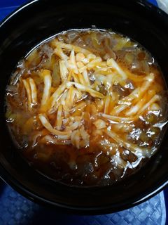 A picture of Cheddar Onion and Leek Soup.