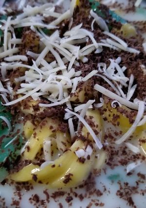 Foto resep Es Hijau Kuning Topping Coklat dan Keju