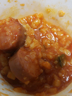 A picture of Cajun Cauliflower rice with smoked sausage.