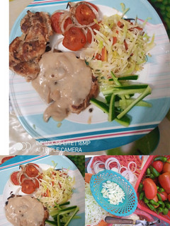 A picture of Chicken Steak with Mushroom Olive Sauce.