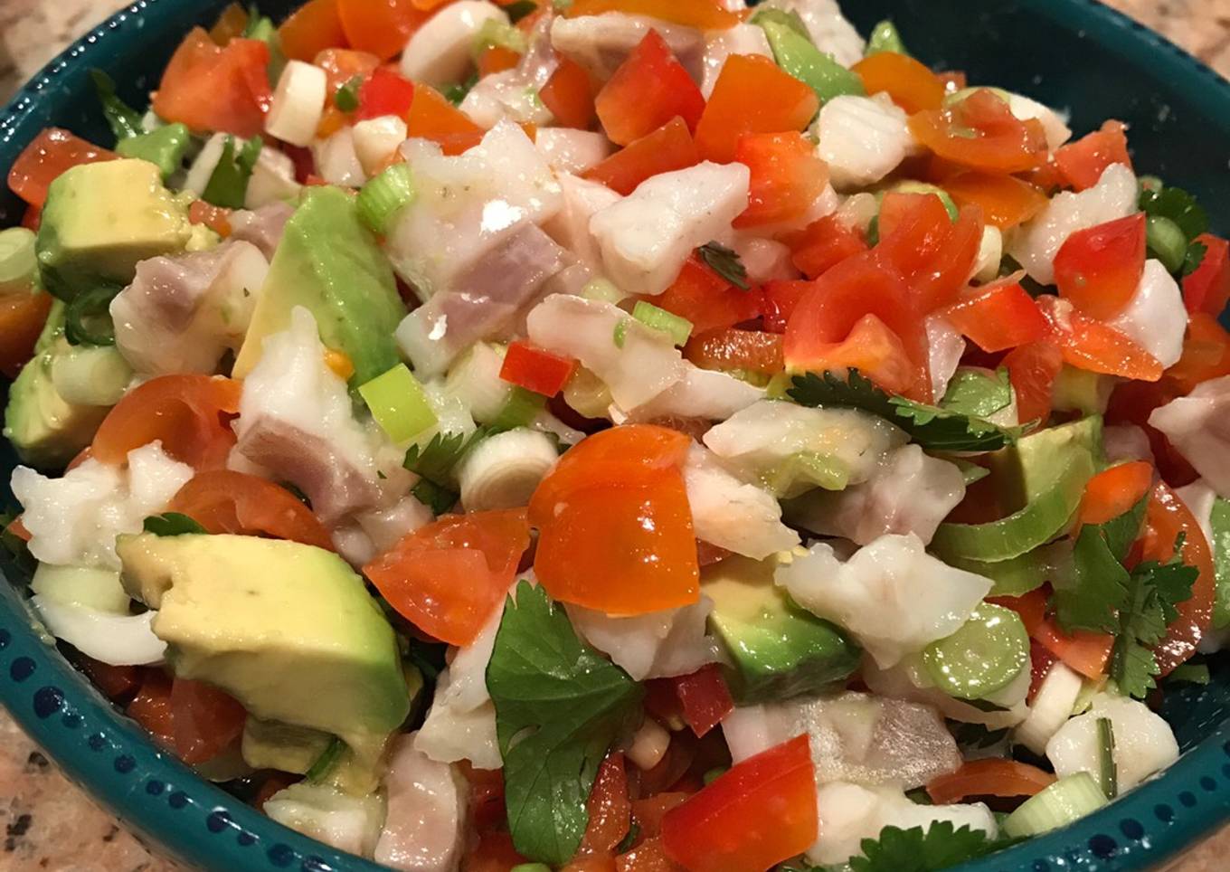 Step-by-Step Guide to Make Favorite Ceviche with avocado, cherry tomatoes and spring onions
