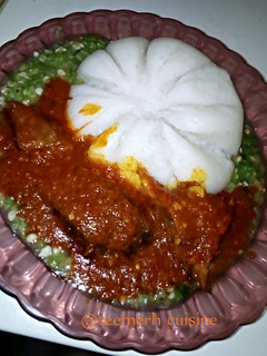 A picture of Buka stew and okra soup.