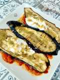 Berenjena y tomate asado con burrata y pesto de hierbabuena con nueces