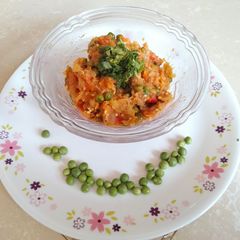 A picture of Matar wala baingan ka bharta without onion.