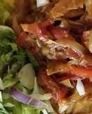 Shredded chicken sauce and lettuce salad