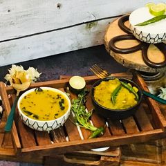 A picture of Bengali: Biuli’aur Dal & Jhinge-Aloo-Posto- No Onion-Garlic.