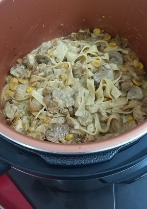 صورة لوصفة فيتوتشيني Fettuccine بالدجاج والمشروم والذرة