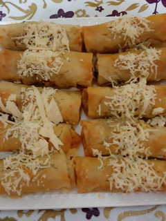 A picture of Cigars or Briouats with Chinese Vermicelli and Ground Beef.