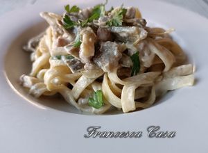 Foto di Fettuccine con carciofi, pancetta e panna