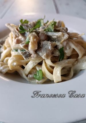 Foto di Fettuccine con carciofi, pancetta e panna