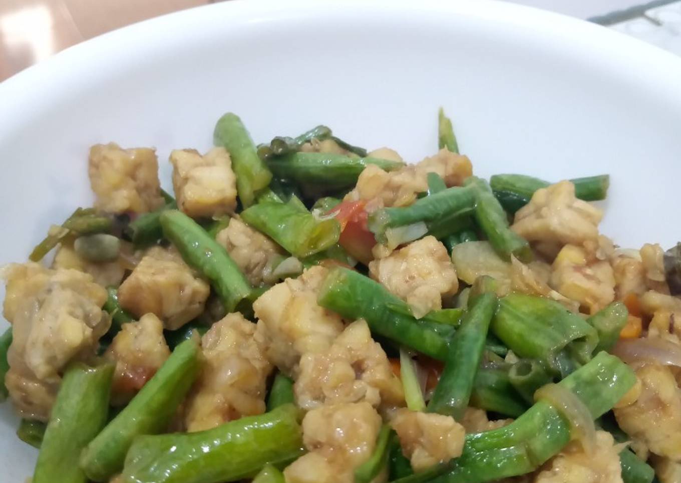 Tumis tempe kacang panjang