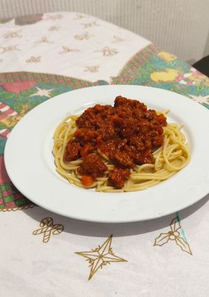 Una foto de Spaghetti a la boloñesa