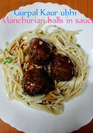 A picture of Mixed vegetables Manchurian Balls with sauce 🍅🌶️🧅🫑.