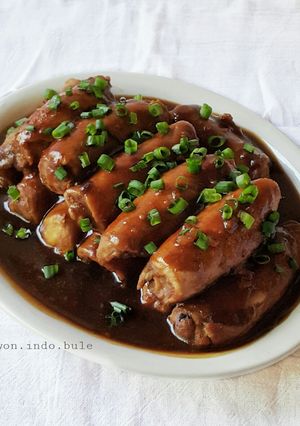 A picture of Mashed Potato Pork Rolls with Teriyaki Sauce.