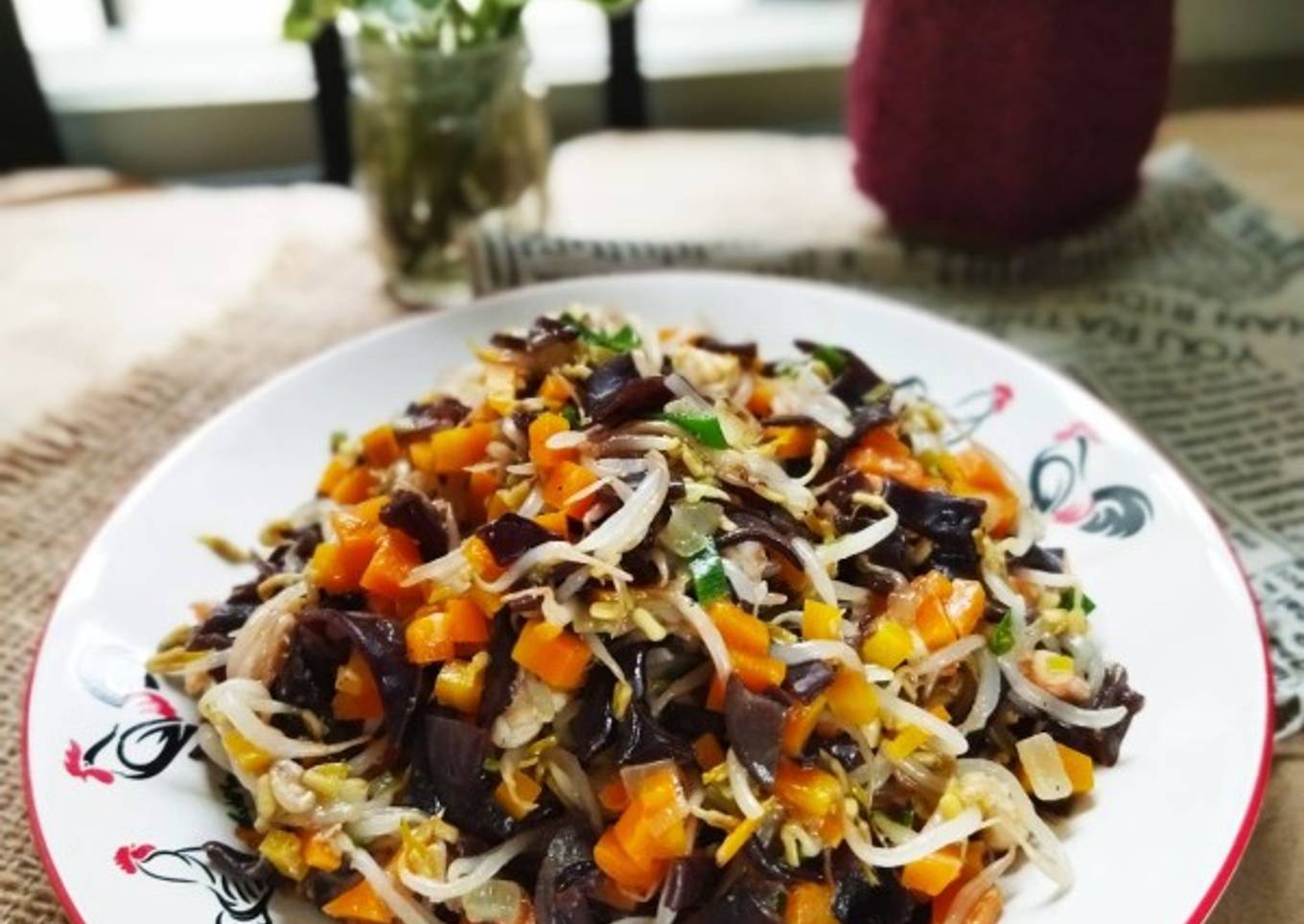 Tumis Udang Toge Jamur wortel (isian Tahu)