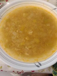 Una foto de Sopa de puerros y bacalao