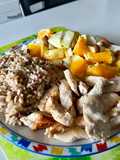 Cereali, pollo, arancia, finocchio, mandorle