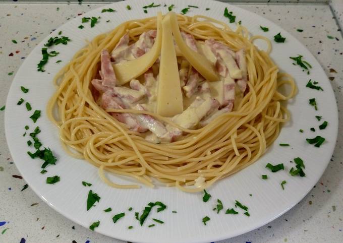 Espaguetis Templados Con Crema De Jamón Y Queso Receta De Mari J Cookpad 2512