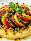 Ratatouille Tropical com Polenta Cremosa ao Parmigiano e Vinagrete de Maracujá
