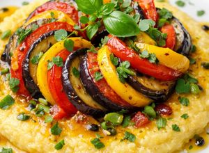 Foto de Ratatouille Tropical com Polenta Cremosa ao Parmigiano e Vinagrete de Maracujá