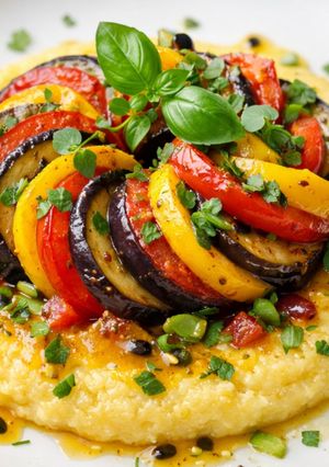 Foto de Ratatouille Tropical com Polenta Cremosa ao Parmigiano e Vinagrete de Maracujá