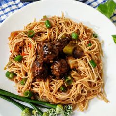 Veg noodles with manchurian A picture of Veg noodles with manchurian.