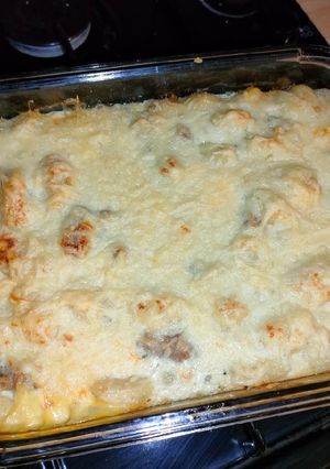 Une photo de Gratin de gnocchis au cheddar et à la viande hachée