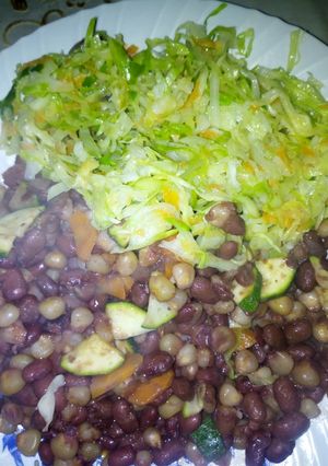 A picture of Githeri with fried cabbages.