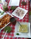 Chile atole de caldo de pollo y papas encacahuatadas