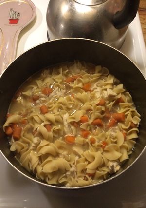 A picture of Mostly Homemade Chicken Noodle Soup.