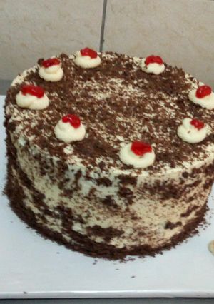 A picture of Black forest cake.