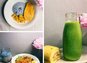 Hình của món Giảm cân + eat clean: Smoothie + cơm xoài + mì đậu hũ.