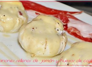 Foto principal de Champiñones rellenos de jamón y huevos de codorniz. (Thermomix)