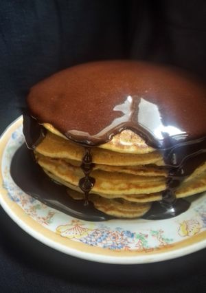 A picture of Apple Pie Spice Pancakes With Chocolate Drizzle #authormarathon.